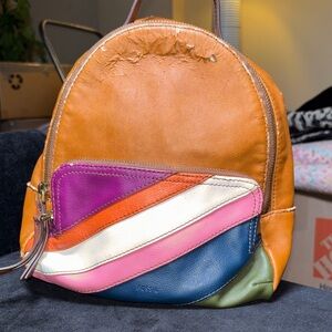 Fossil Leather Multi-Color Patchwork Unisex Backpack - Brown
